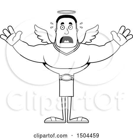 Clipart of a Black and White Scared Buff African American Male Angel - Royalty Free Vector Illustration by Cory Thoman