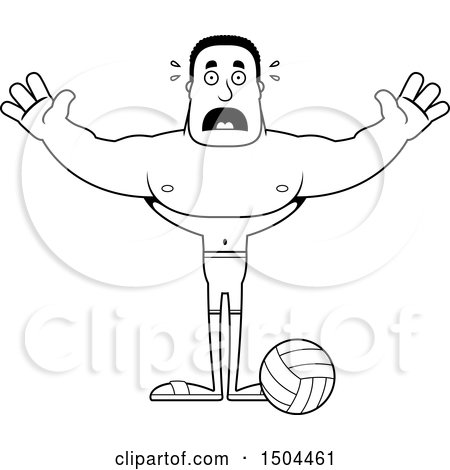 Clipart of a Black and White Scared Buff African American Male Beach Volleyball Player - Royalty Free Vector Illustration by Cory Thoman