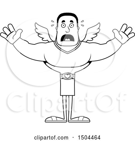 Clipart of a Black and White Scared Buff African American Male Cupid - Royalty Free Vector Illustration by Cory Thoman