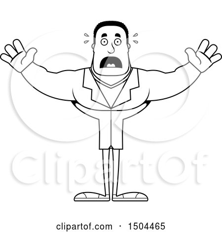 Clipart of a Black and White Scared Buff African American Male Doctor - Royalty Free Vector Illustration by Cory Thoman