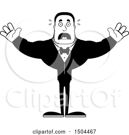Clipart of a Black and White Scared Buff African American Male Groom - Royalty Free Vector Illustration by Cory Thoman