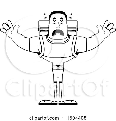 Clipart of a Black and White Scared Buff African American Male Hiker - Royalty Free Vector Illustration by Cory Thoman