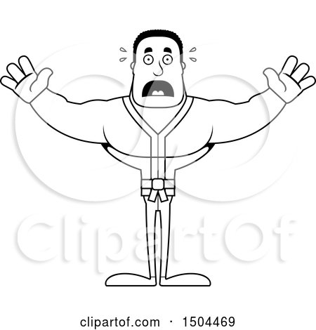 Clipart of a Black and White Scared Buff African American Karate Man - Royalty Free Vector Illustration by Cory Thoman