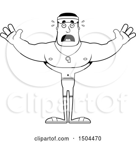 Clipart of a Black and White Scared Buff African American Male Lifeguard - Royalty Free Vector Illustration by Cory Thoman