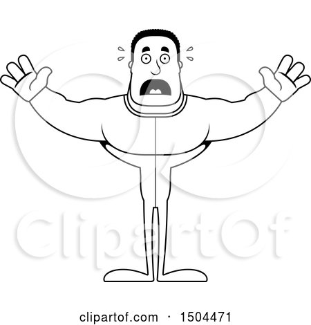 Clipart of a Black and White Scared Buff African American Man in Pjs - Royalty Free Vector Illustration by Cory Thoman