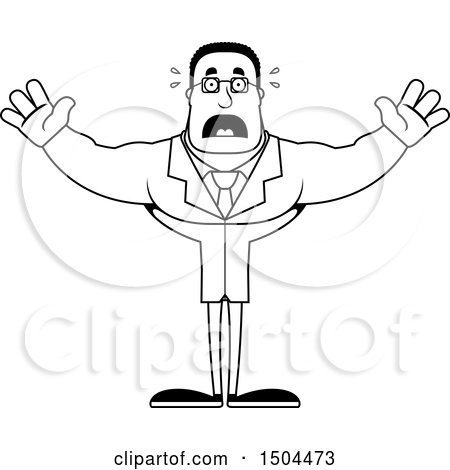 Clipart of a Black and White Scared Buff African American Male Scientist - Royalty Free Vector Illustration by Cory Thoman