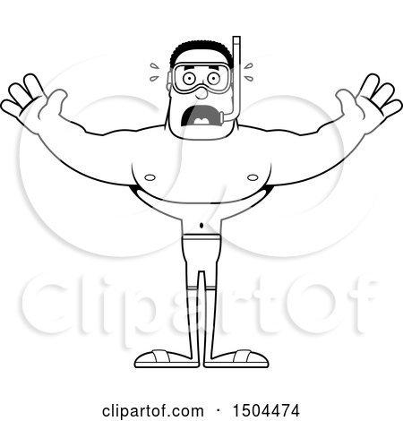 Clipart of a Black and White Scared Buff African American Male Snorkeler - Royalty Free Vector Illustration by Cory Thoman