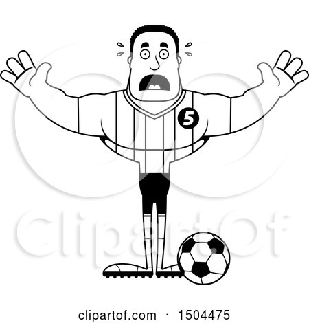 Clipart of a Black and White Scared Buff African American Male Soccer Player - Royalty Free Vector Illustration by Cory Thoman
