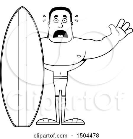 Clipart of a Black and White Scared Buff African American Male Surfer - Royalty Free Vector Illustration by Cory Thoman