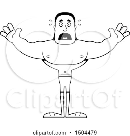 Clipart of a Black and White Scared Buff African American Male Swimmer - Royalty Free Vector Illustration by Cory Thoman