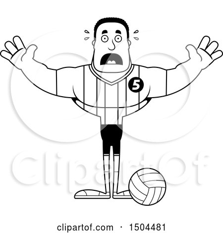Clipart of a Black and White Scared Buff African American Male Volleyball Player - Royalty Free Vector Illustration by Cory Thoman