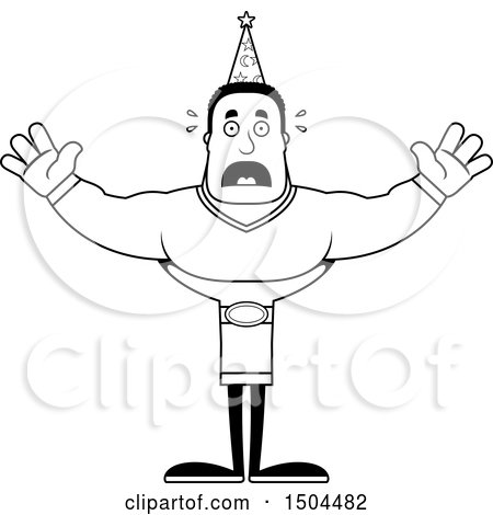 Clipart of a Black and White Scared Buff African American Male Wizard - Royalty Free Vector Illustration by Cory Thoman