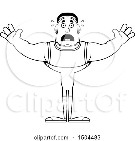 Clipart of a Black and White Scared Buff African American Male Wrestler - Royalty Free Vector Illustration by Cory Thoman