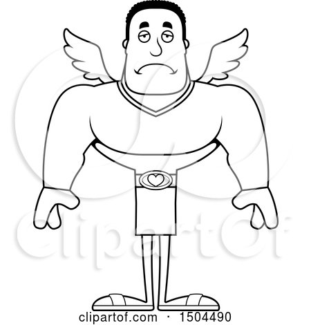 Clipart of a Black and White Sad Buff African American Male Cupid - Royalty Free Vector Illustration by Cory Thoman