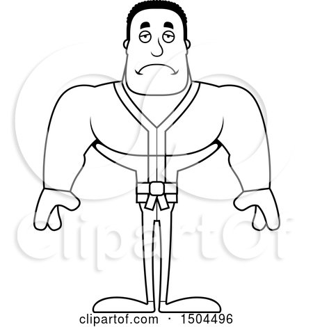 Clipart of a Black and White Sad Buff African American Karate Man - Royalty Free Vector Illustration by Cory Thoman