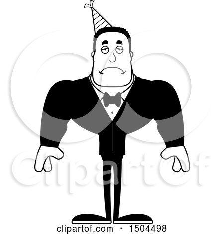 Clipart of a Black and White Sad Buff African American Party Man - Royalty Free Vector Illustration by Cory Thoman