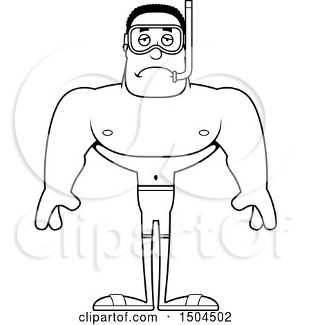 Clipart of a Black and White Sad Buff African American Male Snorkeler - Royalty Free Vector Illustration by Cory Thoman