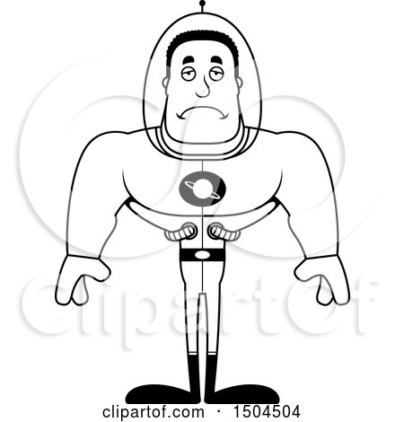 Clipart of a Black and White Sad Buff African American Space Man or Astronaut - Royalty Free Vector Illustration by Cory Thoman