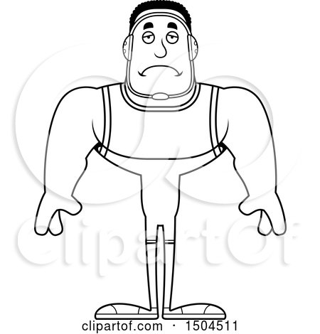 Clipart of a Black and White Sad Buff African American Male Wrestler - Royalty Free Vector Illustration by Cory Thoman