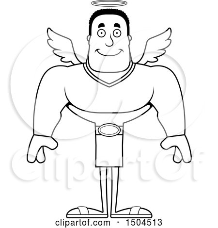 Clipart of a Black and White Happy Buff African American Male Angel - Royalty Free Vector Illustration by Cory Thoman