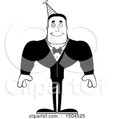 Clipart of a Black and White Happy Buff African American Party Man - Royalty Free Vector Illustration by Cory Thoman