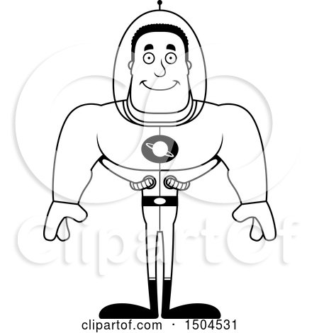 Clipart of a Black and White Happy Buff African American Space Man or Astronaut - Royalty Free Vector Illustration by Cory Thoman