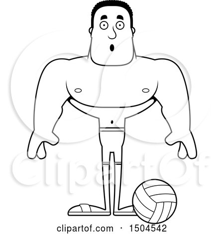 Clipart of a Black and White Surprised Buff African American Male Beach Volleyball Player - Royalty Free Vector Illustration by Cory Thoman
