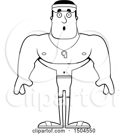 Clipart of a Black and White Surprised Buff African American Male Lifeguard - Royalty Free Vector Illustration by Cory Thoman