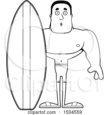 Clipart of a Black and White Surprised Buff African American Male Surfer - Royalty Free Vector Illustration by Cory Thoman