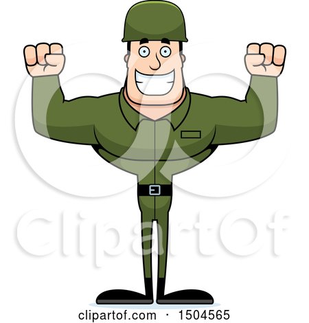 Clipart of a Cheering Buff Caucasian Male Army Soldier - Royalty Free Vector Illustration by Cory Thoman