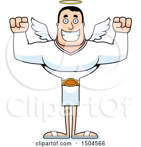 Clipart of a Cheering Buff Caucasian Male Angel - Royalty Free Vector Illustration by Cory Thoman