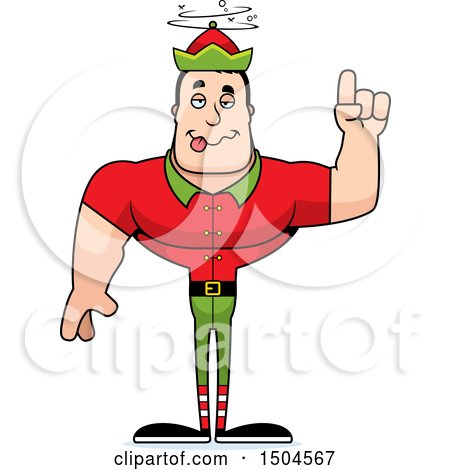 Clipart of a Buff Caucasian Male Christmas Elf with an Idea - Royalty Free Vector Illustration by Cory Thoman