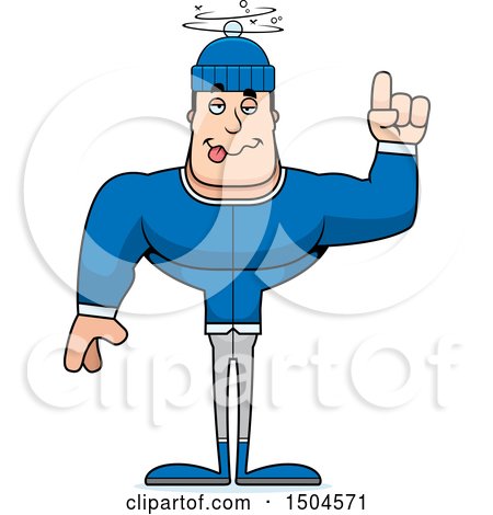 Clipart of a Drunk or Dizzy Buff Caucasian Man in Winter Apparel - Royalty Free Vector Illustration by Cory Thoman