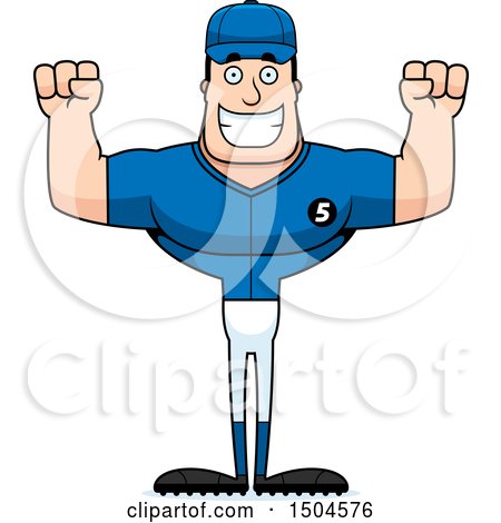 Clipart of a Cheering Buff Caucasian Male Baseball Player - Royalty Free Vector Illustration by Cory Thoman