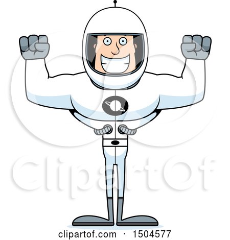 Clipart of a Cheering Buff Caucasian Male Astronaut - Royalty Free Vector Illustration by Cory Thoman