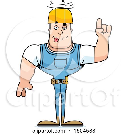 Clipart of a Drunk Buff Caucasian Male Construction Worker - Royalty Free Vector Illustration by Cory Thoman
