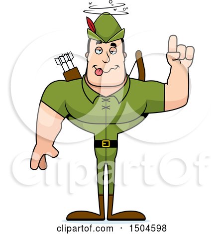Clipart of a Drunk Buff Caucasian Male Archer or Robin Hood - Royalty Free Vector Illustration by Cory Thoman