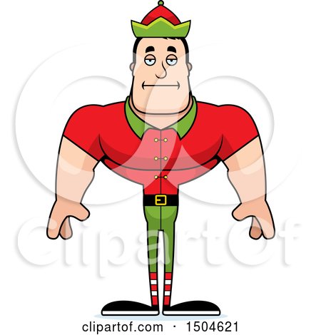 Clipart of a Bored Buff Caucasian Male Christmas Elf - Royalty Free Vector Illustration by Cory Thoman