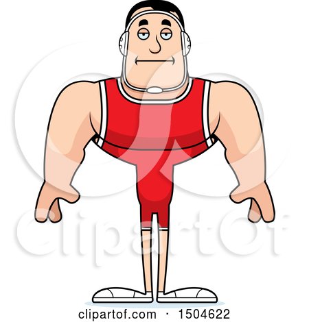 Clipart of a Bored Buff Caucasian Male Wrestler - Royalty Free Vector Illustration by Cory Thoman