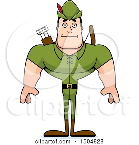 Clipart of a Bored Buff Caucasian Male Archer or Robin Hood - Royalty Free Vector Illustration by Cory Thoman