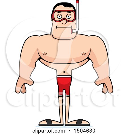 Clipart of a Bored Buff Caucasian Male in Snorkel Gear - Royalty Free Vector Illustration by Cory Thoman