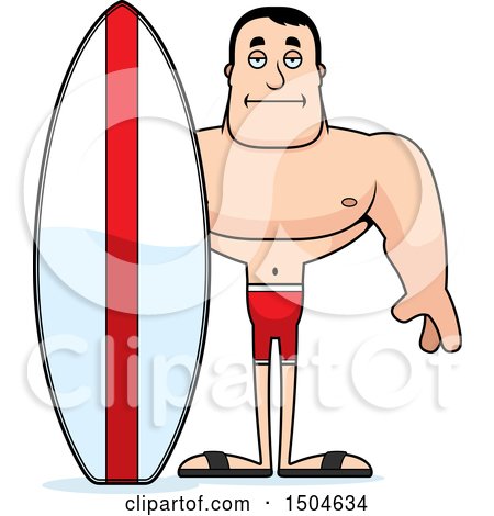 Clipart of a Bored Buff Caucasian Male Surfer - Royalty Free Vector Illustration by Cory Thoman