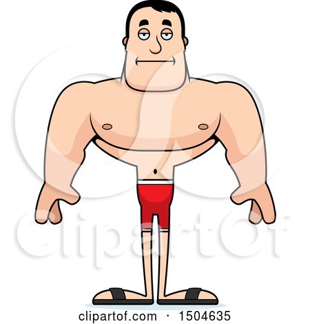 Clipart of a Bored Buff Caucasian Male Swimmer - Royalty Free Vector Illustration by Cory Thoman
