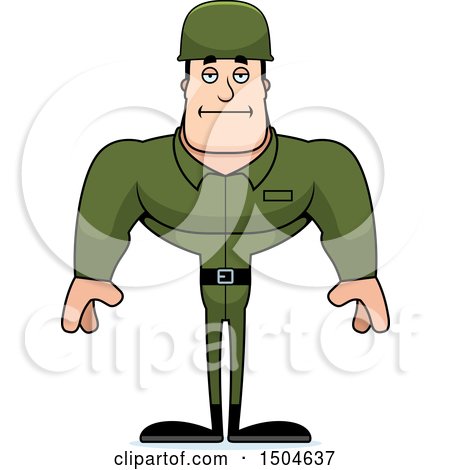 Clipart of a Bored Buff Caucasian Male Army Soldier - Royalty Free Vector Illustration by Cory Thoman