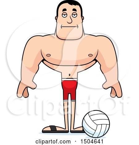 Clipart of a Bored Buff Caucasian Male Beach Volleyball Player - Royalty Free Vector Illustration by Cory Thoman