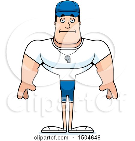 Clipart of a Bored Buff Caucasian Male Coach - Royalty Free Vector Illustration by Cory Thoman