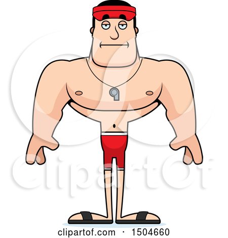 Clipart of a Bored Buff Caucasian Male Lifeguard - Royalty Free Vector Illustration by Cory Thoman