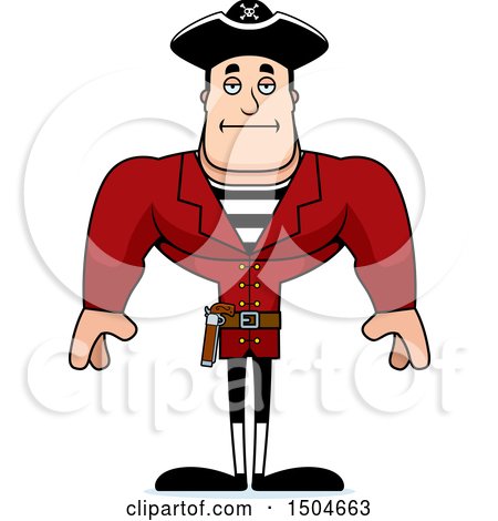 Clipart of a Bored Buff Caucasian Male Pirate Captain - Royalty Free Vector Illustration by Cory Thoman