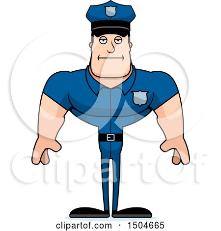 Clipart of a Bored Buff Caucasian Male Police Officer - Royalty Free Vector Illustration by Cory Thoman