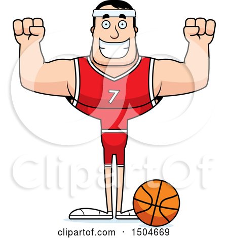 Clipart of a Cheering Buff Caucasian Male Basketball Player - Royalty Free Vector Illustration by Cory Thoman